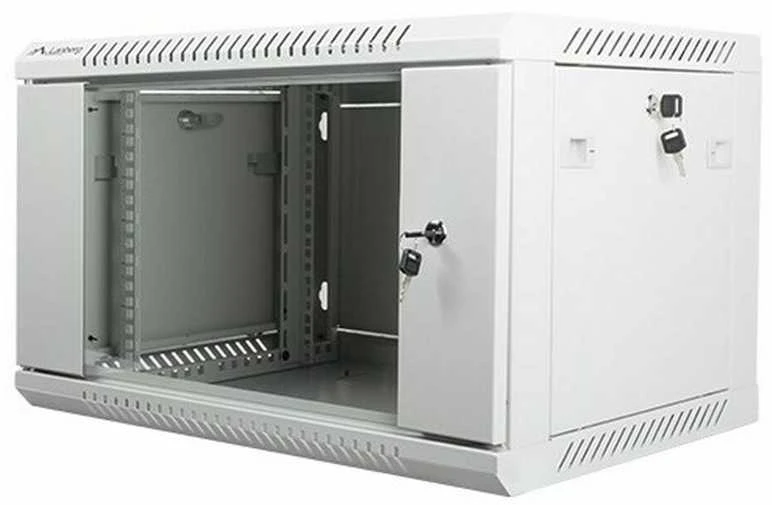 Spintelė rakinama, vienos sekcijos Lanberg WF01-6406-10S (6U, 368mm / 600mm / 450 mm, pakabinama, Stiklas, 19', pilka spalva)