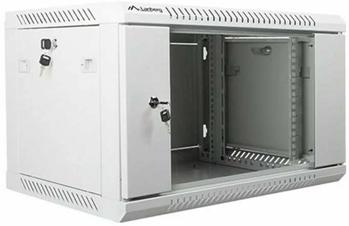 Spintelė rakinama, vienos sekcijos Lanberg WF01-6406-10S (6U, 368mm / 600mm / 450 mm, pakabinama, Stiklas, 19', pilka spalva)
