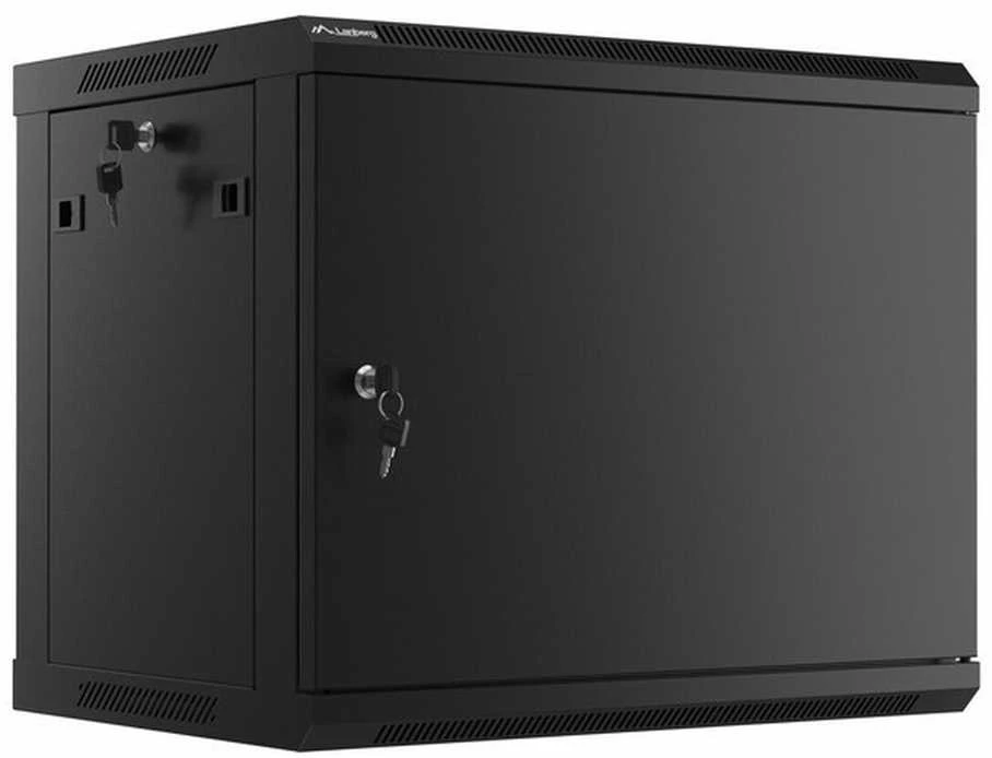 LANBERG sieninė spintelė 19 colių 9U 600x450 plieninės durys juodas plokščias paketas