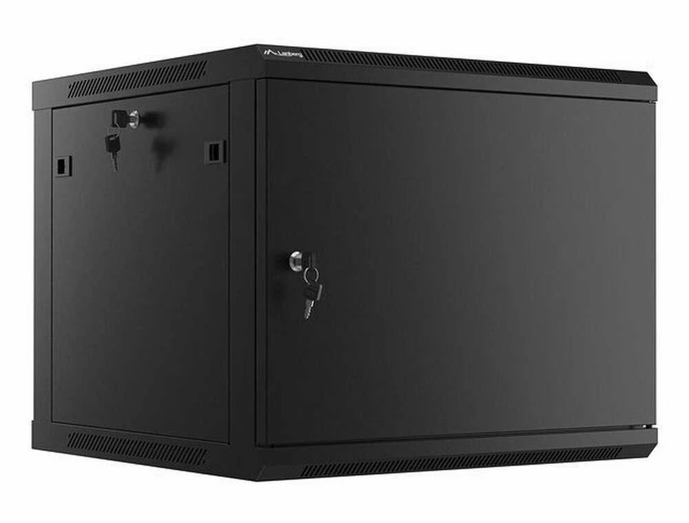 LANBERG sieninė spintelė 19 colių 9U 600x600 plieninės durys juodas plokščias paketas