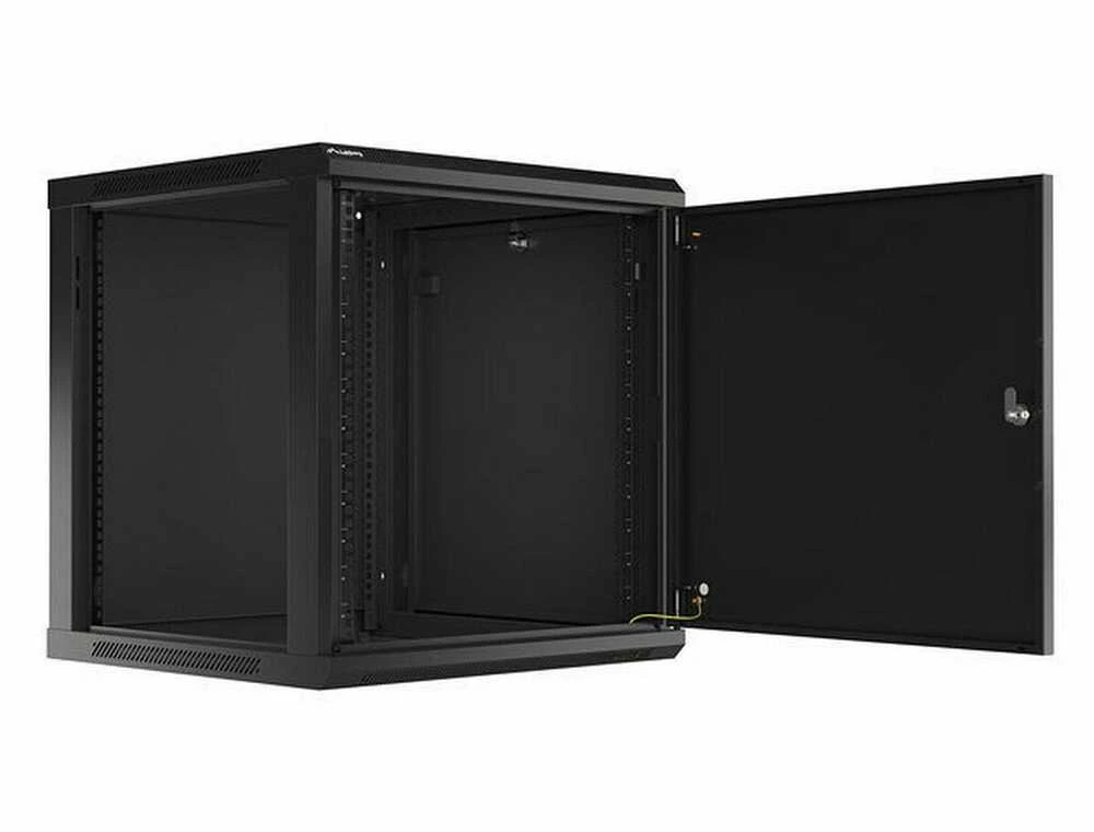 LANBERG sieninė spintelė 19 colių 12U 600x600 plieninės durys juodas plokščias paketas