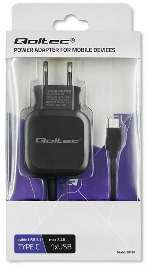 QOLTEC 50190 kintamosios srovės adapteris 17W 5V 3.4A USB+ USB C tipas