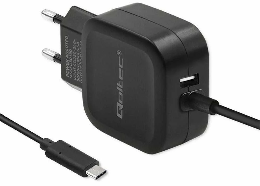 QOLTEC 50190 kintamosios srovės adapteris 17W 5V 3.4A USB+ USB C tipas