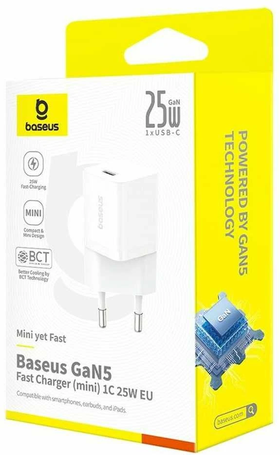 Baseus P10110909213-00 USB-C GaN5 mini 25W tinklo įkroviklis Baltas