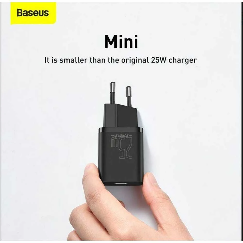 Baseus Super Si greitas įkroviklis 1C 25W su USB-C - USB-C kabelis 1m - Juodas