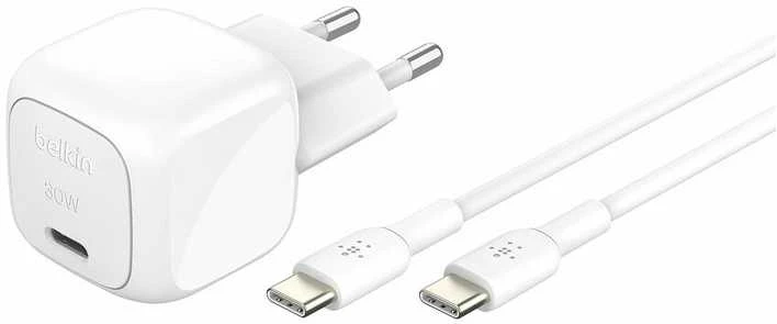 Belkin USB-C PD 30W, mažas, baltas + USB-C kabelis