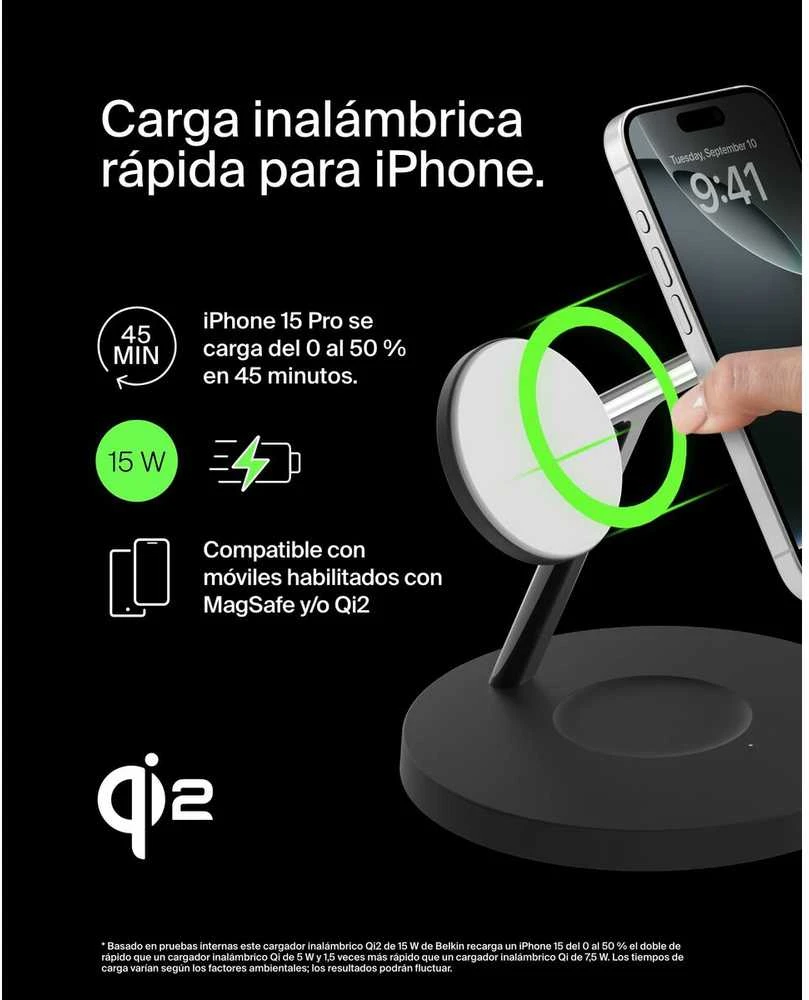 Belkin BoostCharge Pro Headphones, Išmanusis telefonas, Išmanusis laikrodis Juodas USB Wireless charging Fast charging Indoor
