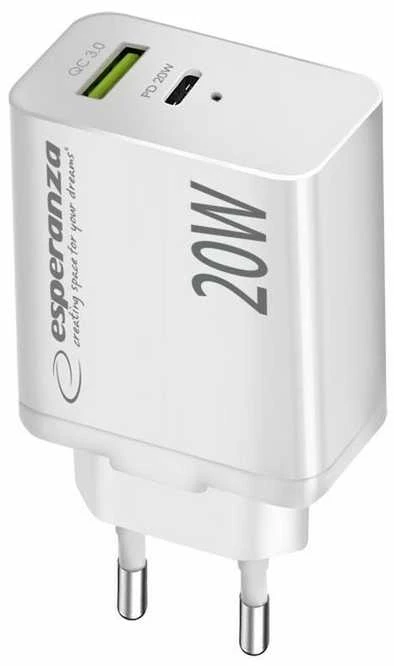 Esperanza EZC105W mains charger 20W Baltas