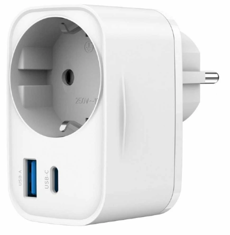 GEMBIRD 2-port USB fast charger with pass-through AC socket 20W baltas