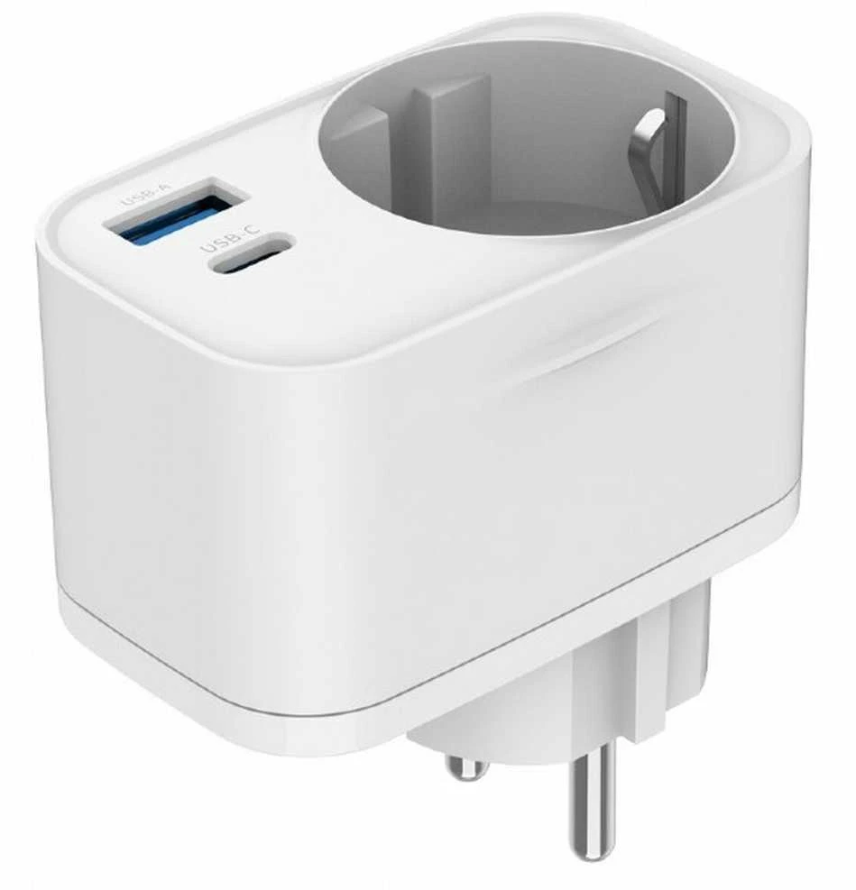 GEMBIRD 2-port USB fast charger with pass-through AC socket 20W baltas