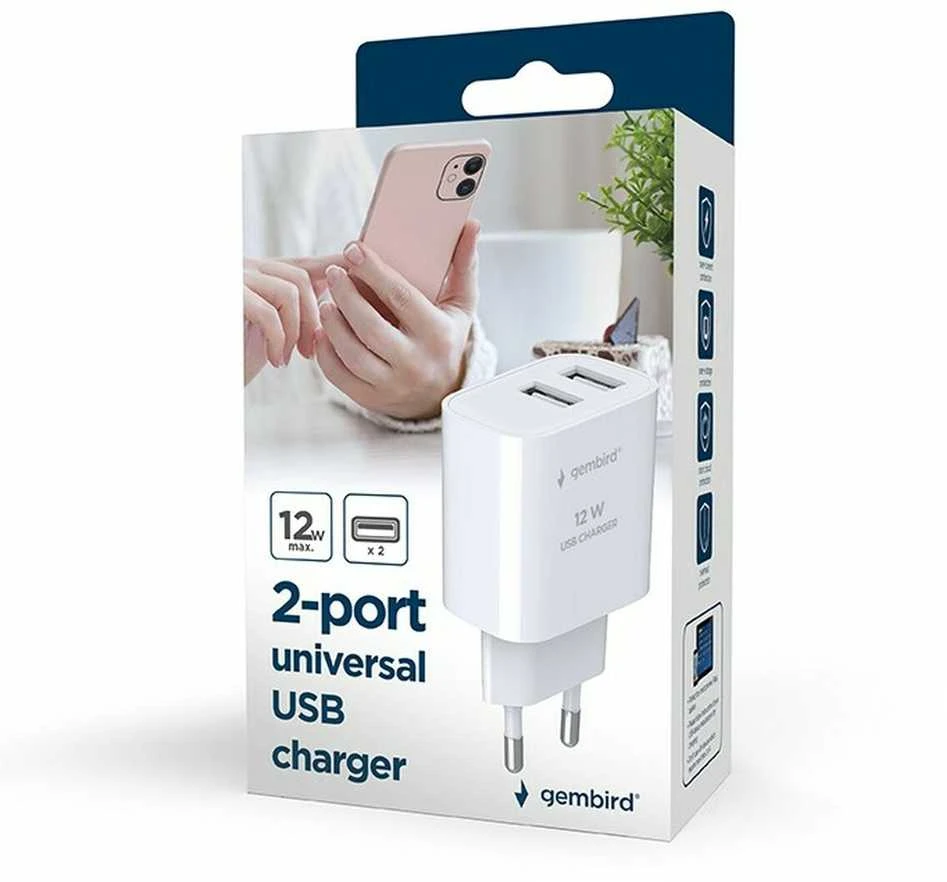 Gembird 2xUSB-A 5V 2.4 A juoda