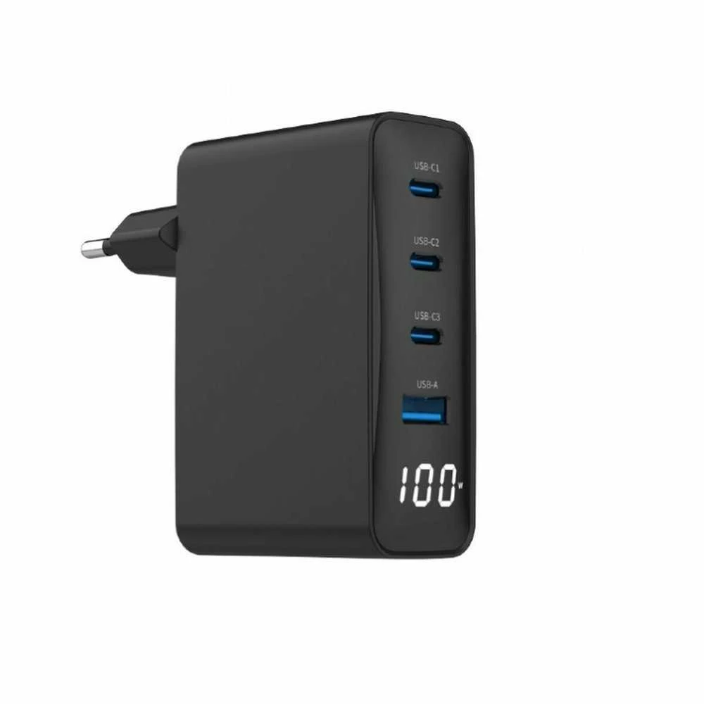 Gembird GaN 4x USB, 100W, LCD, juodas