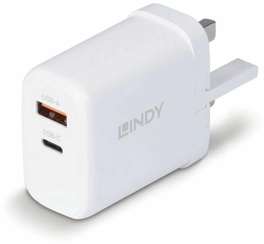 Įkroviklis - LINDY 65W USB Type A & C GaN Įkroviklis, Baltas