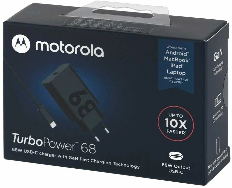 Laidinis įkroviklis Motorola TurboPower 68W USB-C with cable USB-C to USB-C 1m juodos spalvos