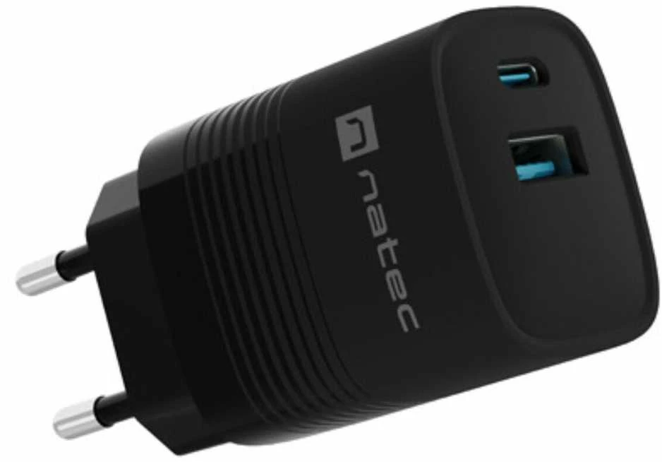 Įkroviklis - NATEC RIBERA GAN 30W USB-A + USB-C Greitas Įkroviklis Juodas