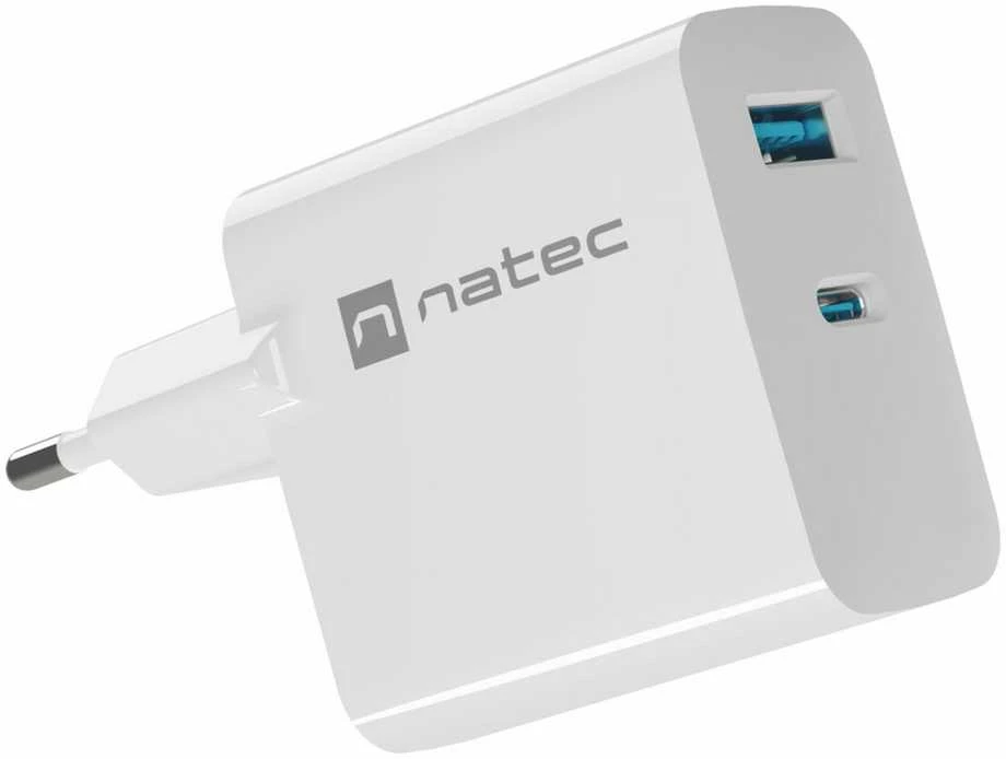 Telefonas Įkroviklis - Natec Ribera Gan 1X USB-A + 1X USB-C 45W Baltas