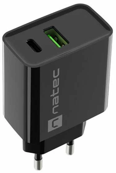 NATEC USB įkroviklis Ribera USB-A+USB-C Maitinimo tiekimas 20W juodas
