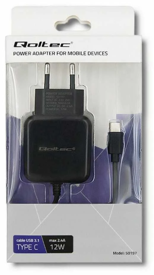 QOLTEC ikroviklis 12W 5V 2.4A USB tipa C juodas