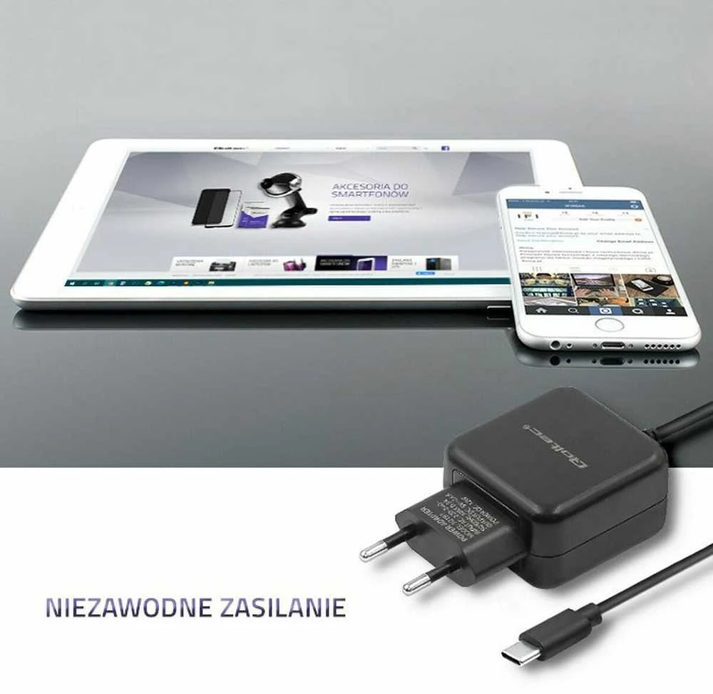 QOLTEC ikroviklis 12W 5V 2.4A USB tipa C juodas
