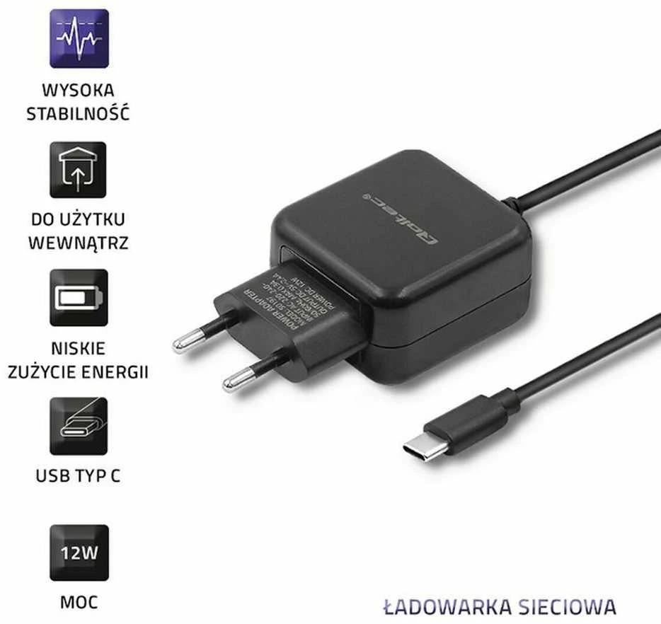 QOLTEC ikroviklis 12W 5V 2.4A USB tipa C juodas