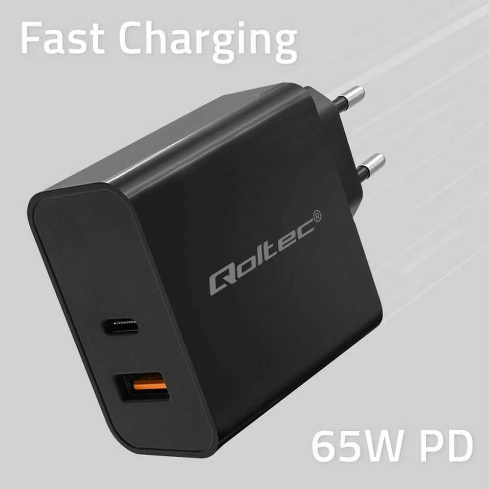 Įkroviklis - Qoltec 52380 65W PD USB-C & USB Juodas