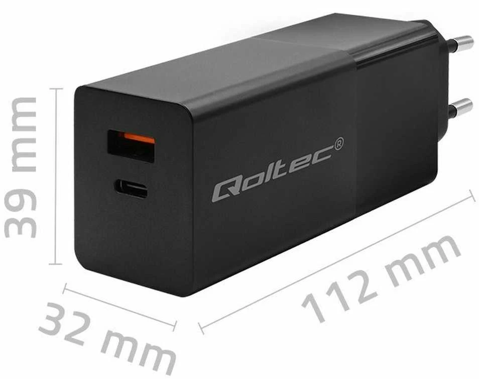 Įkroviklis - Qoltec 52382 GaN 100W PD USB Type-C ir A Juodas
