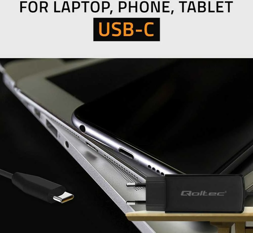 „Qoltec 52419“ 65 W „GaN“ itin greitas įkroviklis | 5–20 V | 3–3,25 A | USB-C 3.1