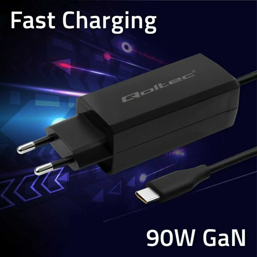 „Qoltec 52420“ 90 W „GaN“ itin greitas įkroviklis | 5–20 V | 3–4,5 A | USB-C 3.1