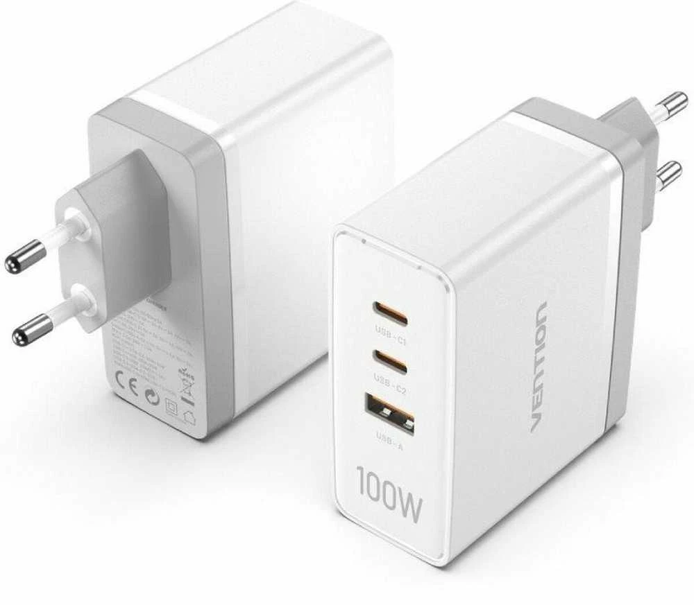 Vention Sieninis įkroviklis, ventiliacija, FEGW0-EU, 2xUSB-C, USB-A, 100W/100W/30W, GaN (balta)
