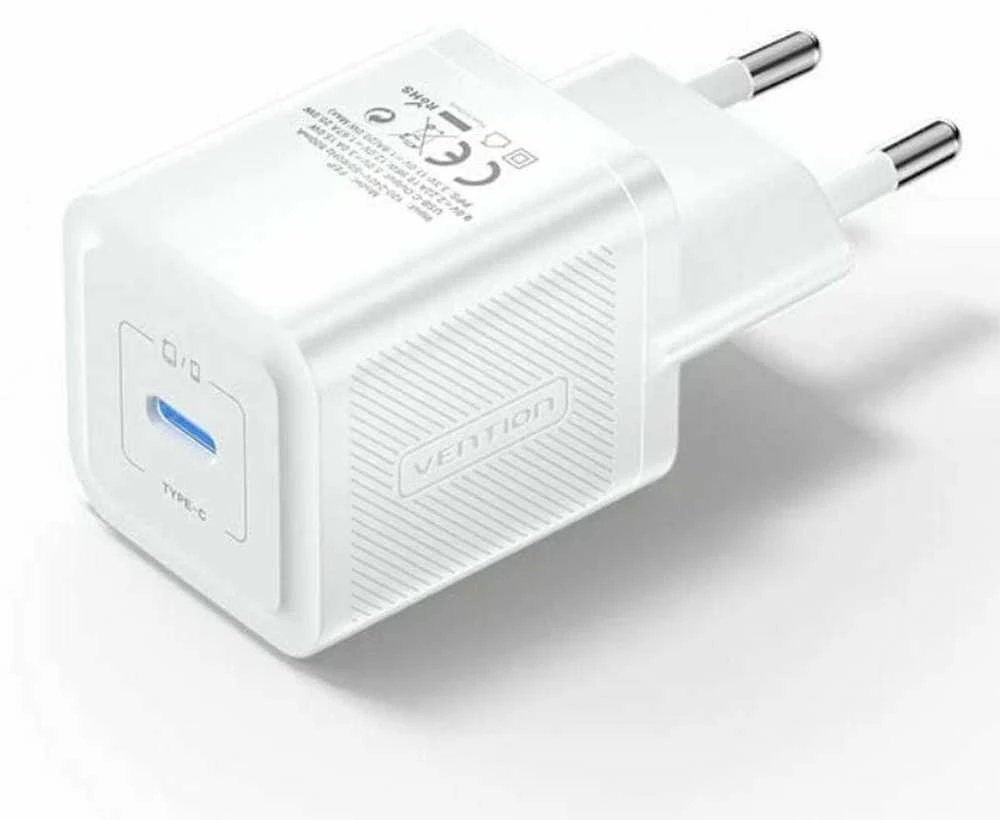 Vention Sieninis įkroviklis, ventiliacija, FEPW0-EU, USB-C, 20W, GaN (balta)