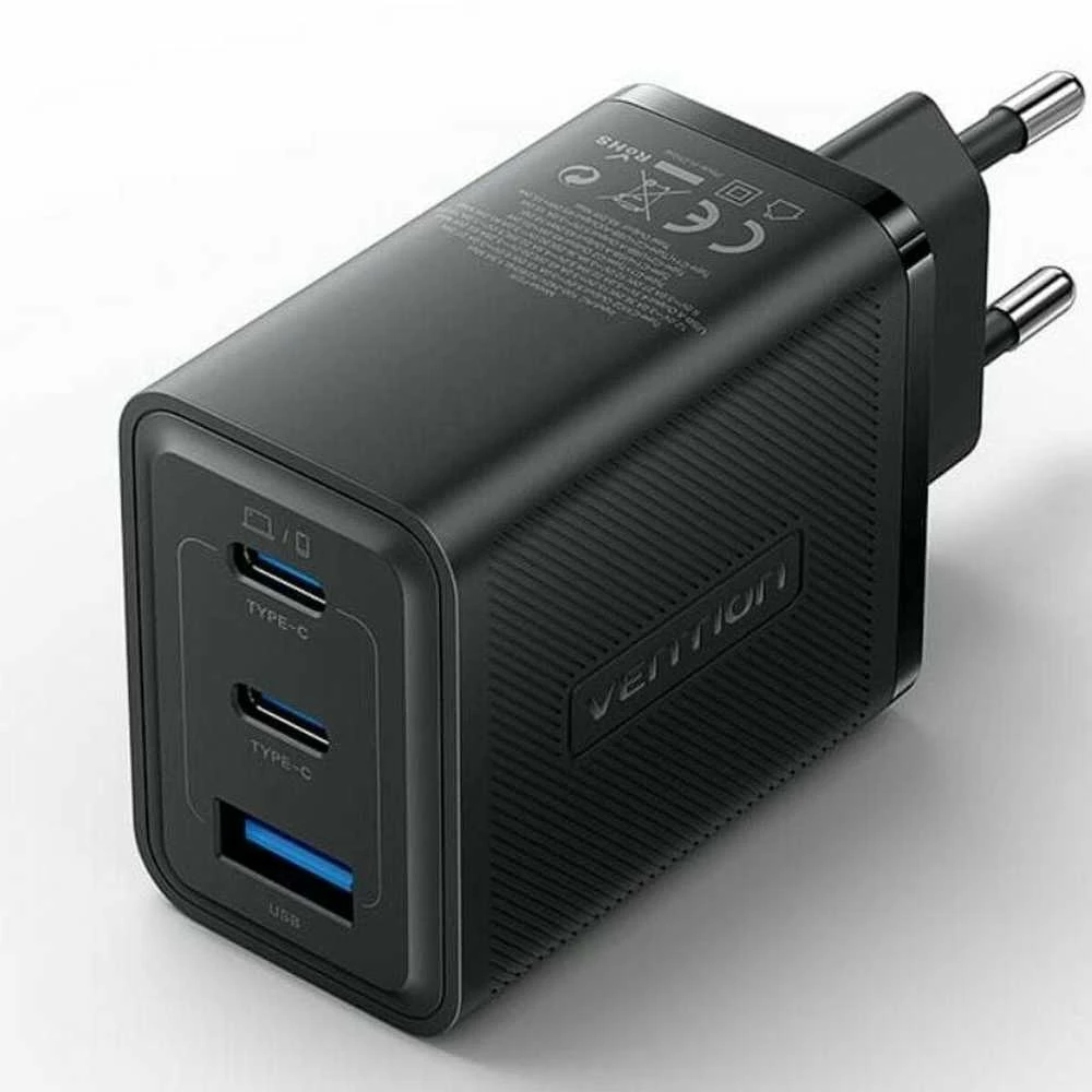 Vention Sieninis įkroviklis, ventiliacija, FERB0-EU, 2xUSB-C, USB-A, 65W/65W/30W, GaN (juoda)
