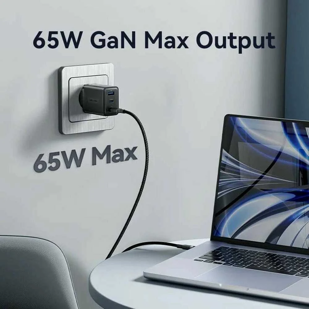 Vention Sieninis įkroviklis, ventiliacija, FERB0-EU, 2xUSB-C, USB-A, 65W/65W/30W, GaN (juoda)