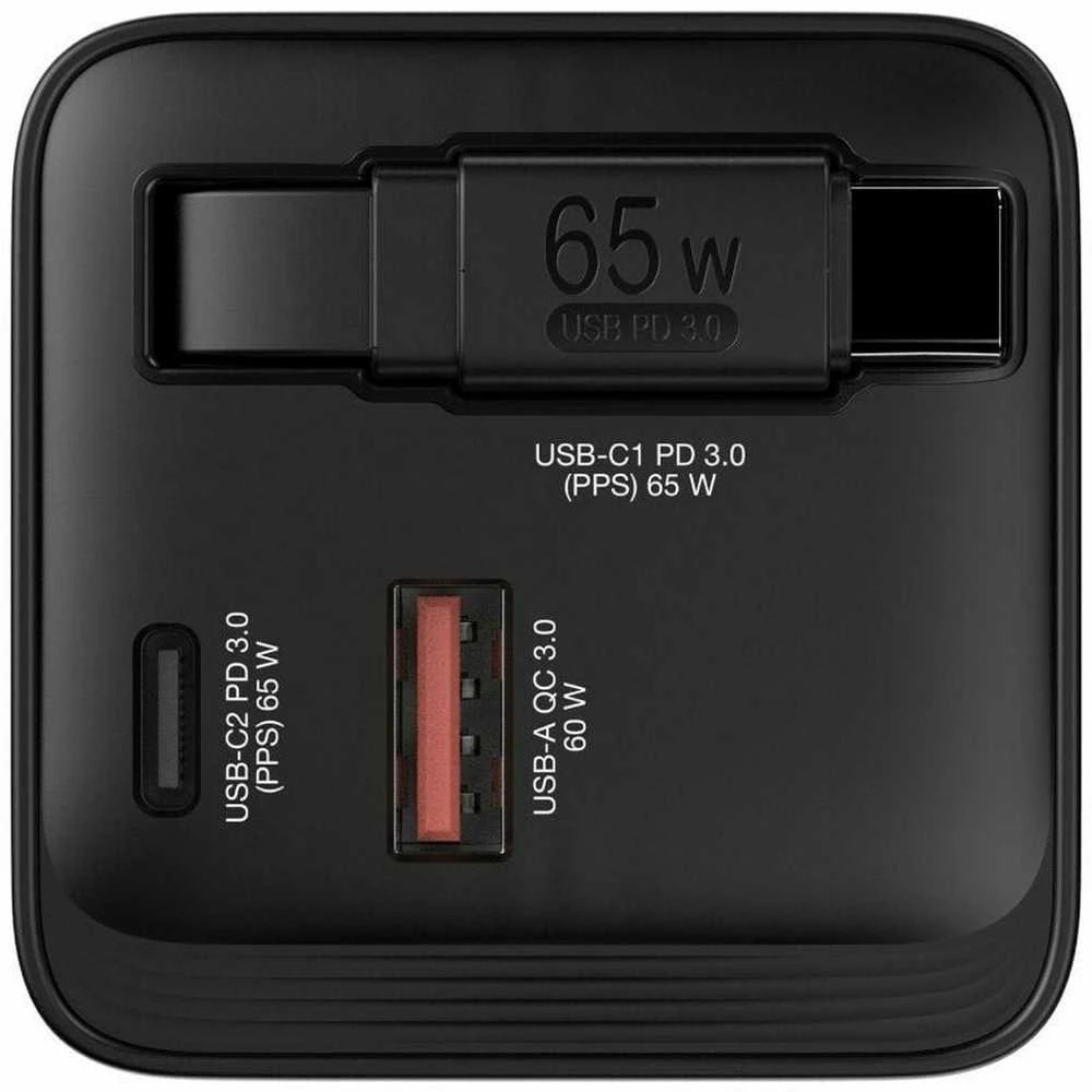 Verbatim GaN sieninis įkroviklis, 65 W, 2 prievadai, USB-C laidas, sulankstomas JAV kištukas su ES / JK adapteriais