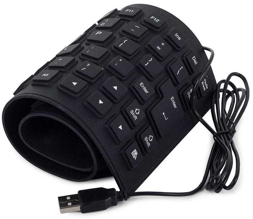 Silikoninė USB klaviatūra, juoda, 35,5x13,5 cm