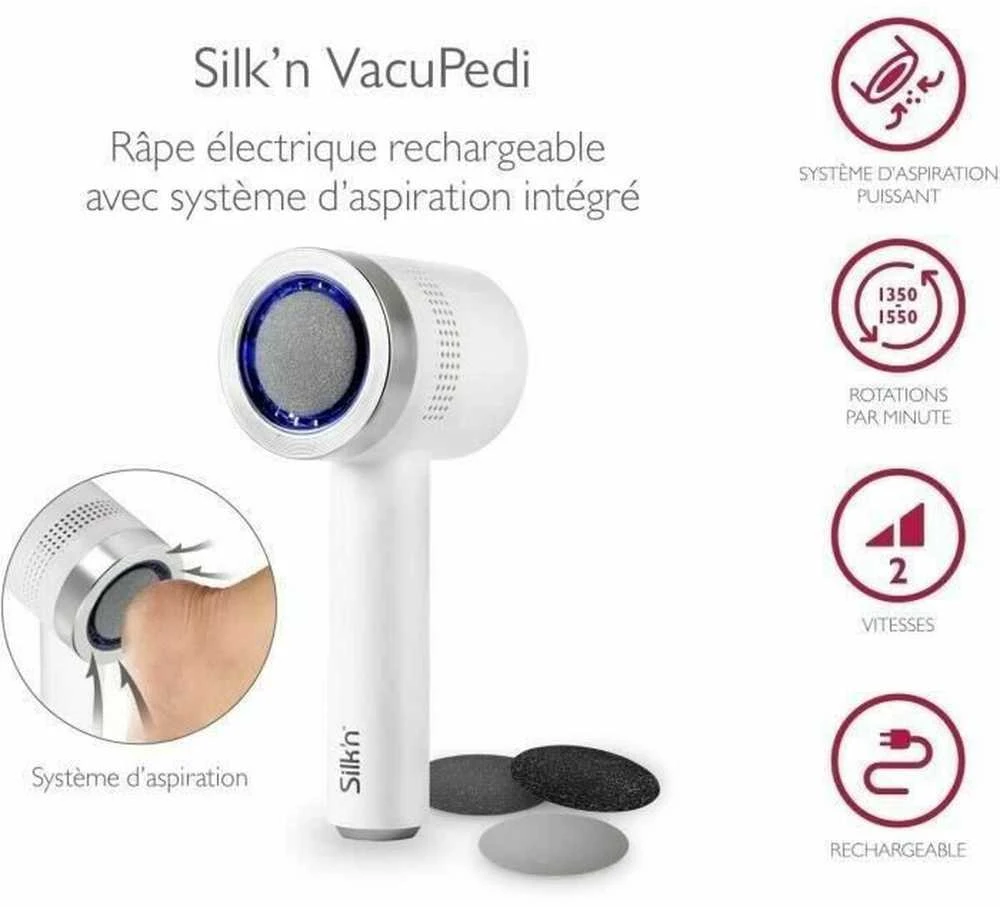 „Silk'n VacuPedi“ elektrinis nuospaudų valiklis su įmontuotu vakuumu (sidabrinis)