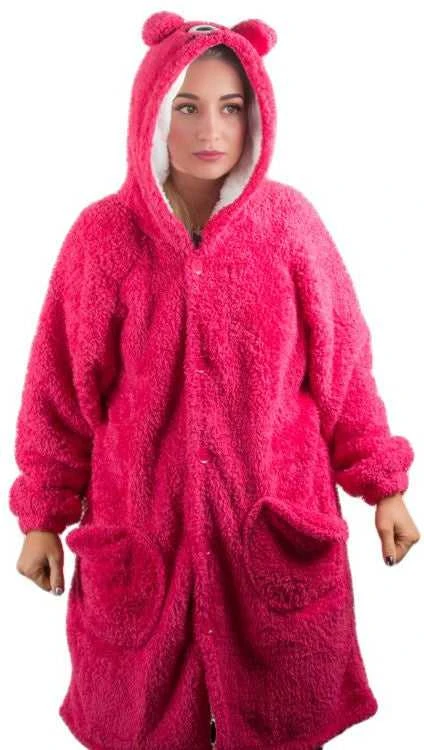 Minkštas ir šiltas oversize pledas su gobtuvu, tamsiai rožinis