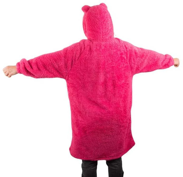 Minkštas ir šiltas oversize pledas su gobtuvu, tamsiai rožinis