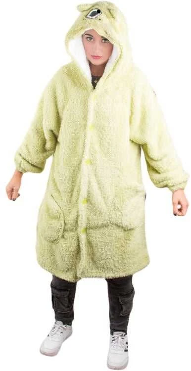 Šiltas oversize XL pledas su gobtuvu, žalia