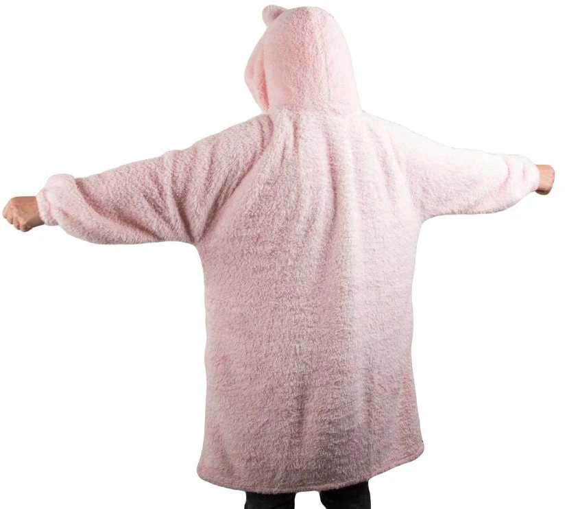 Šiltas oversize XL pledas su gobtuvu, rožinė