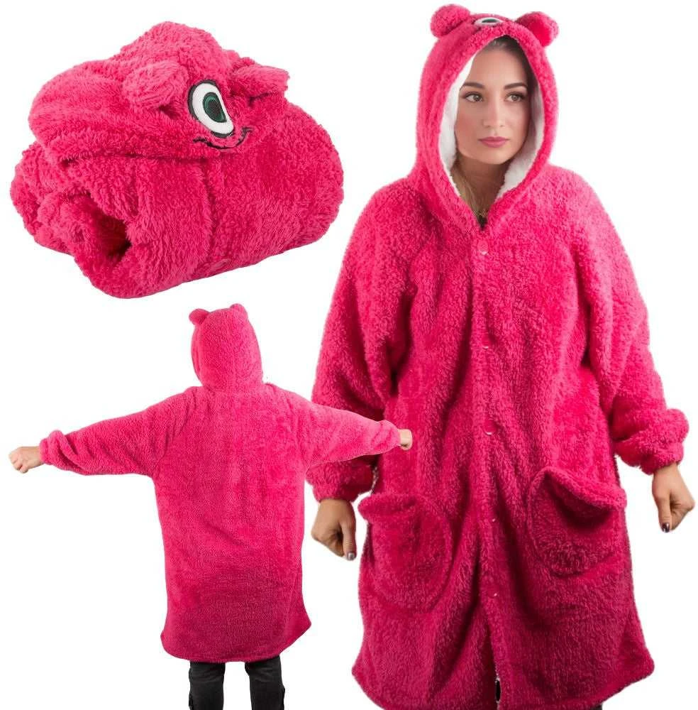 Minkštas ir šiltas oversize pledas su gobtuvu, tamsiai rožinis