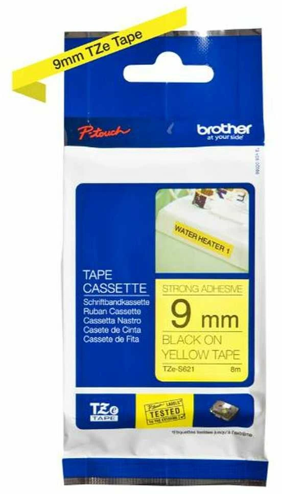 Brother | TZe-S621 Strong Adhesive Laminated Tape | Juodas on Geltona | TZe | 8 m | 9 cm