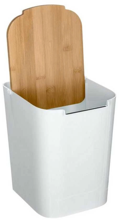 5five Simply Smart Bamboo Plastikinė šiukšlių dėžė su bambukiniu dangteliu, 5L, baltas