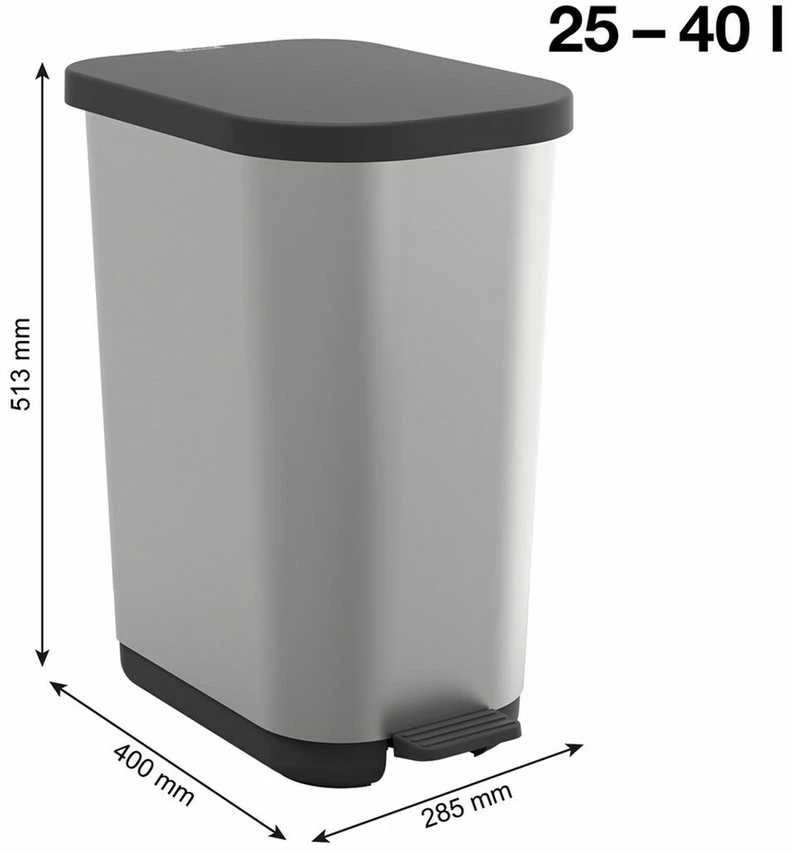 Rotho RIBO šiukšliadėžė su pedalu, sidabrinė, 35 l