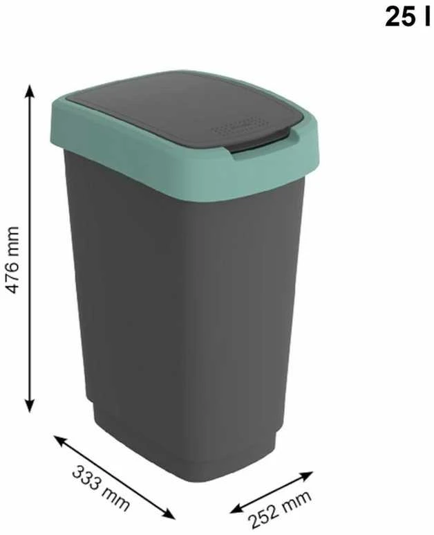 Šiukšliadėžė Rotho Twist, juoda/tamsiai žalia, 25 l