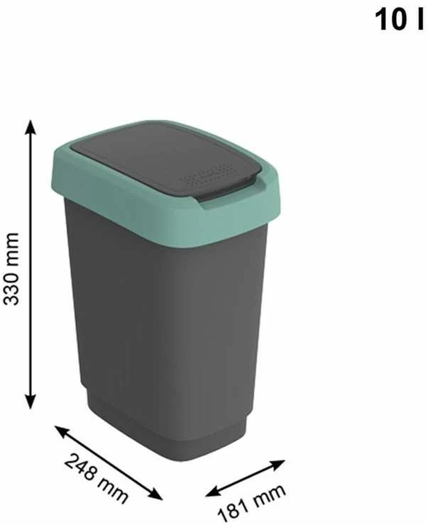 Šiukšliadėžė Rotho Twist, juoda/tamsiai žalia, 10 l