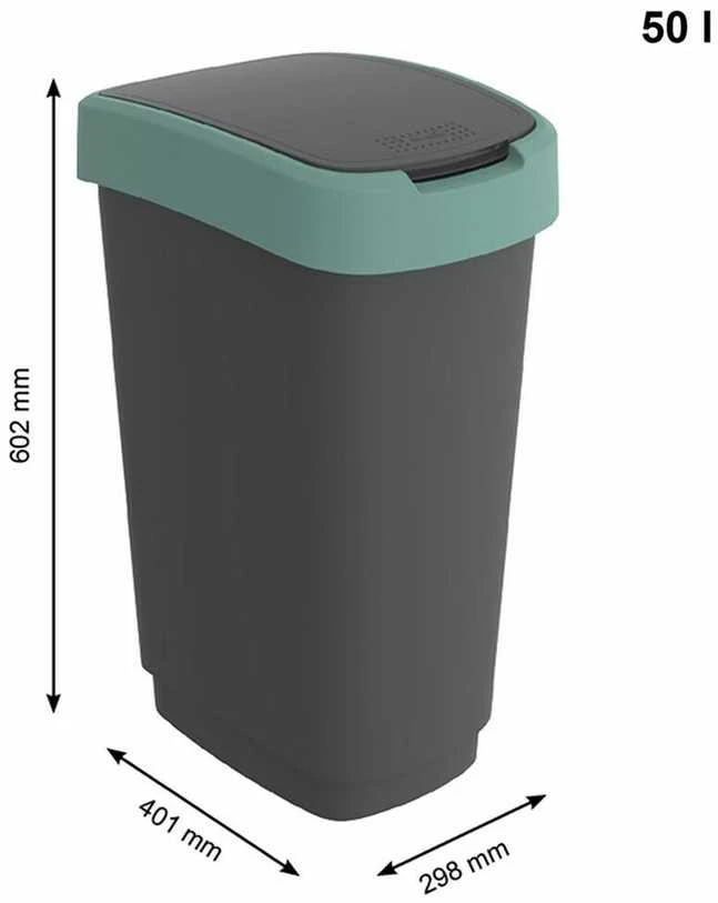 Šiukšliadėžė Rotho Twist, juoda/tamsiai žalia, 50 l