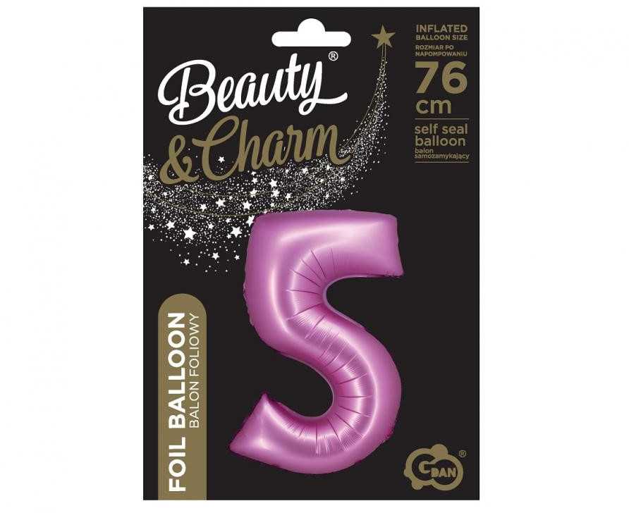 Skaičiaus atlasinės rožinės spalvos, rožinis folijos balionas „5“, 76 cm