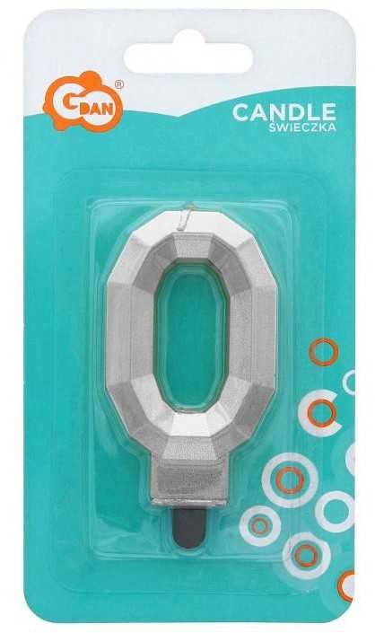 GoDan 0 numerio žvakė - Deimantas, metalinis sidabras, 7,6 cm