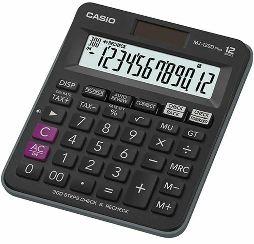 Stalinis skaičiuotuvas CASIO MJ-120D+, 126,5 x 148 x 28,6 mm