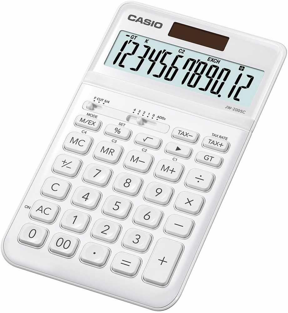 Stalinis skaičiuotuvas CASIO JW-200SC, balta sp.